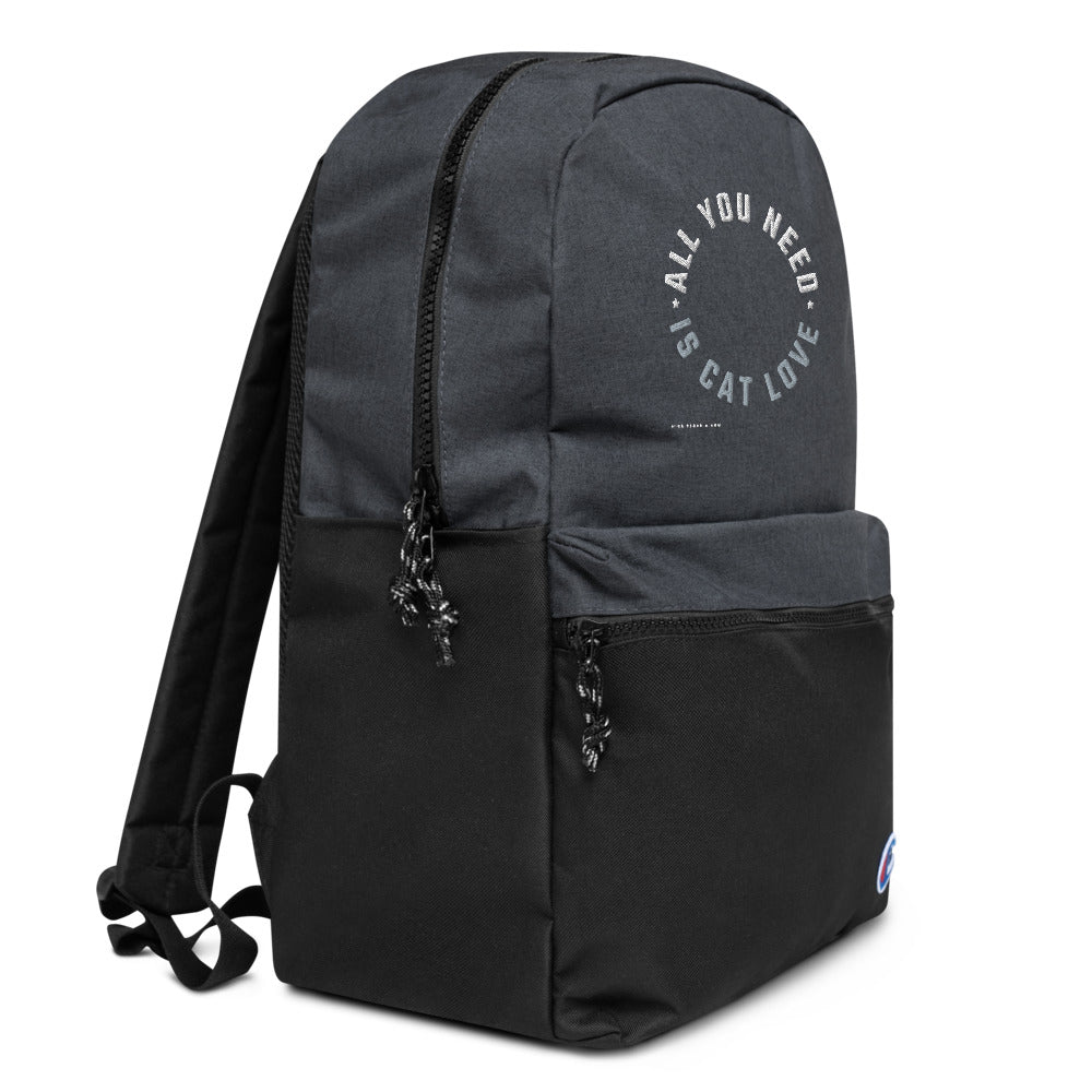 'All you need is cat love' Embroidered Champion Backpack