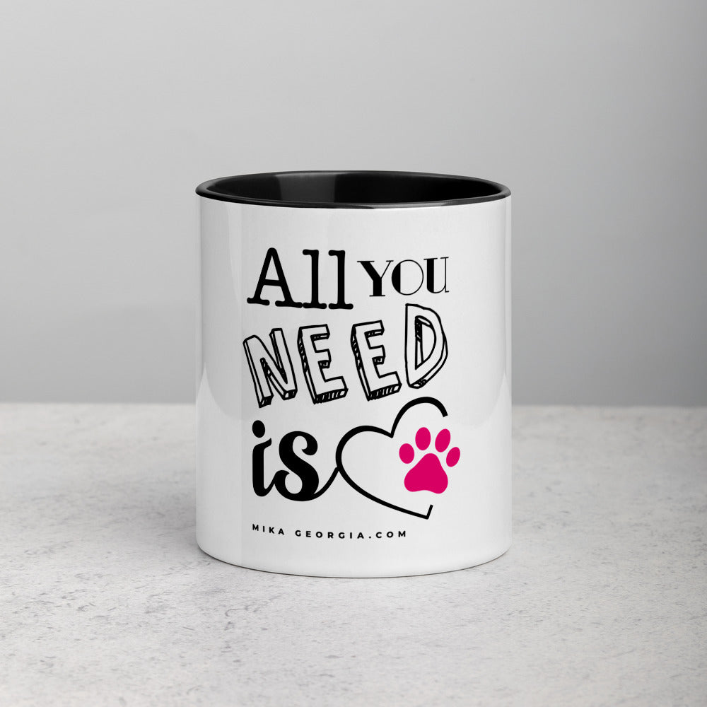 'All you need is pet love' Mug with Color Inside