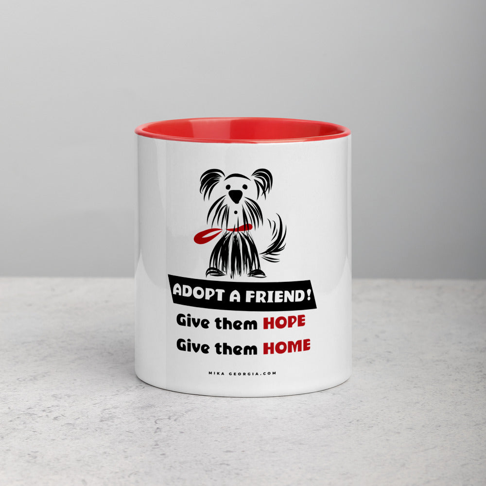 'Adopt a friend' Mug with Color Inside